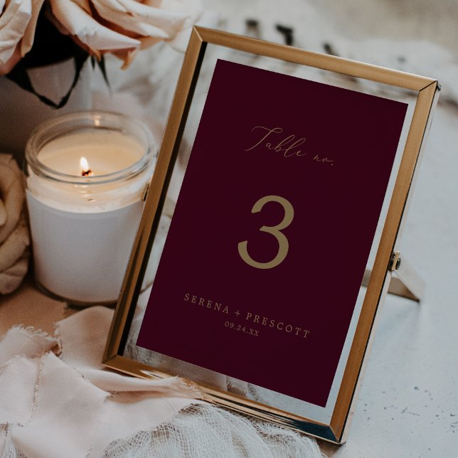 Delicate Gold Calligraphy | Burgundy Table No. Number (Creator Uploaded)
