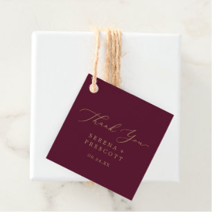 Delicate Gold Calligraphy Burgundy Thank You Favour Tags