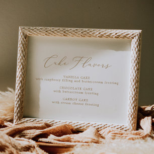 Delicate Gold Calligraphy Cake Flavours Poster