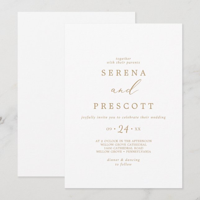 Delicate Gold Calligraphy Casual Wedding Invitation (Front/Back)