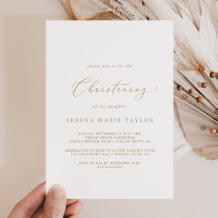 Delicate Gold Calligraphy Christening Invitation
