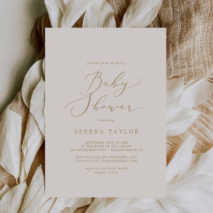 Delicate Gold Calligraphy   Cream Baby Shower Invitation