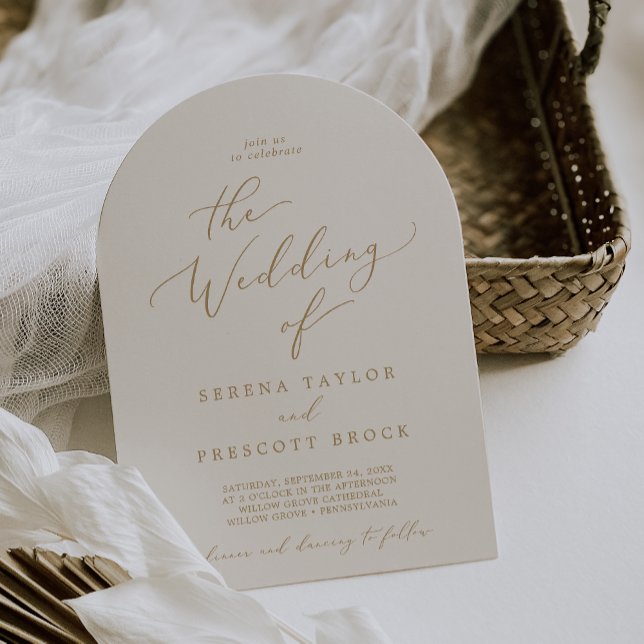 Delicate Gold Calligraphy Cream Boho Arch Wedding Invitation (Delicate Gold Calligraphy Cream Boho Arch Wedding Invitation)