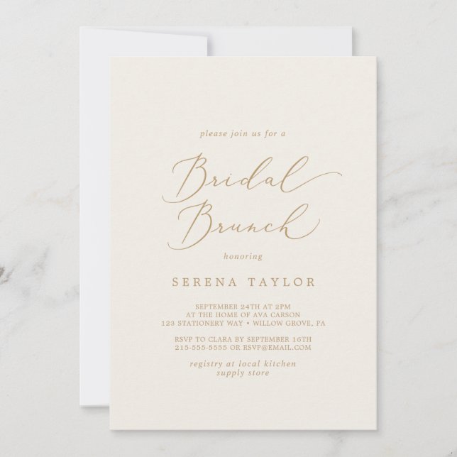 Delicate Gold Calligraphy | Cream Bridal Brunch Invitation (Front)
