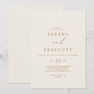 Delicate Gold Calligraphy   Cream Casual Wedding Invitation
