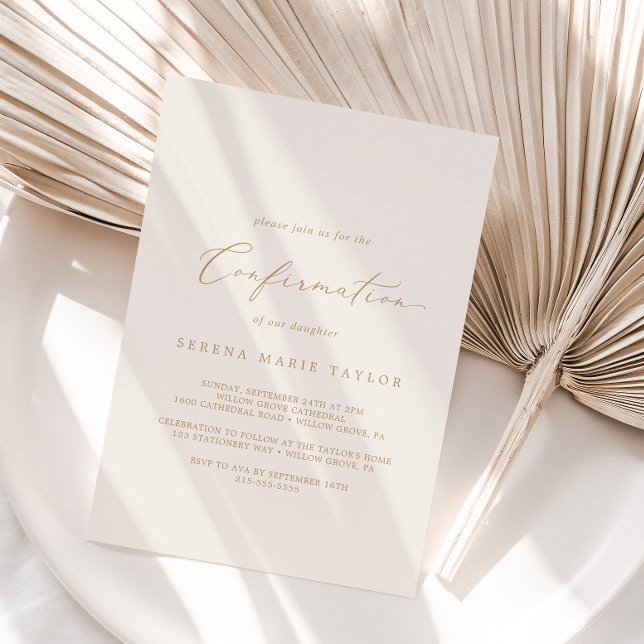 Delicate Gold Calligraphy | Cream Confirmation Invitation (Creator Uploaded)