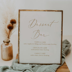 Delicate Gold Calligraphy   Cream Dessert Bar Poster