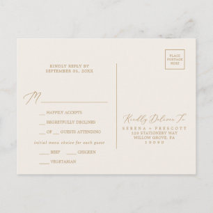 Delicate Gold Calligraphy Cream Menu RSVP Postcard