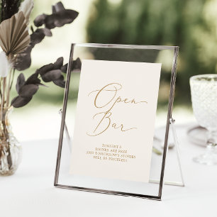 Delicate Gold Calligraphy   Cream Open Bar Poster