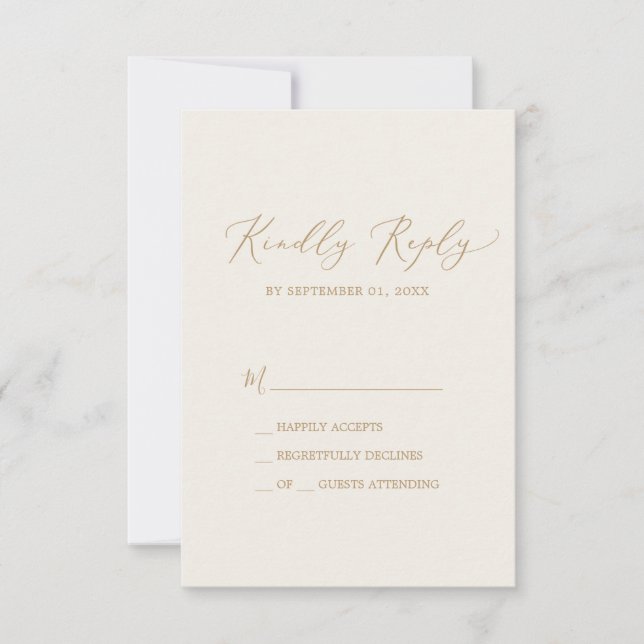 Delicate Gold Calligraphy | Cream Simple RSVP Card (Front)