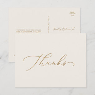 Delicate Gold Calligraphy Cream Thanks Postcard