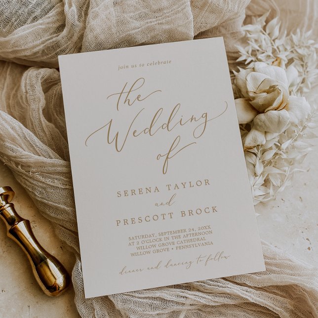 Delicate Gold Calligraphy | Cream The Wedding Of Invitation (Creator Uploaded)