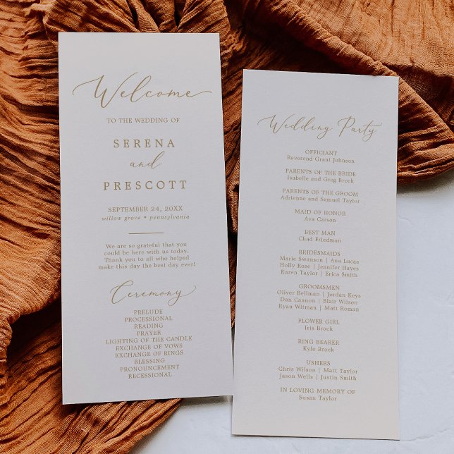Delicate Gold Calligraphy | Cream Wedding Party Programme (Creator Uploaded)