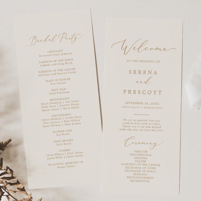 Delicate Gold Calligraphy | Cream Wedding Programme (Creator Uploaded)