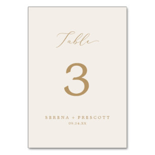 Delicate Gold Calligraphy Cream Wedding Table Number