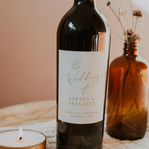 Delicate Gold Calligraphy Cream Wedding Wine Label