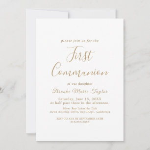 Delicate Gold Calligraphy First Communion Invitation