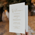 Delicate Gold Calligraphy Folded Wedding Programme<br><div class="desc">This delicate gold calligraphy folded wedding program is perfect for a modern wedding. The romantic minimalist design features lovely and elegant champagne golden yellow typography on a white background with a clean and simple look.</div>