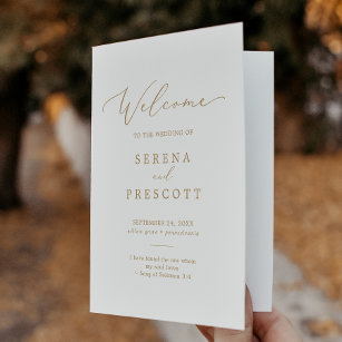 Delicate Gold Calligraphy Folded Wedding Programme