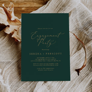 Delicate Gold Calligraphy   Green Engagement Party Invitation