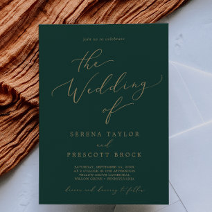Delicate Gold Calligraphy Green The Wedding Of Invitation