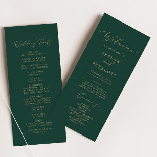 Delicate Gold Calligraphy   Green Wedding Program Programme