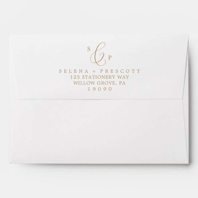 Delicate Gold Calligraphy Monogram Wedding Envelope (Back (Top Flap))