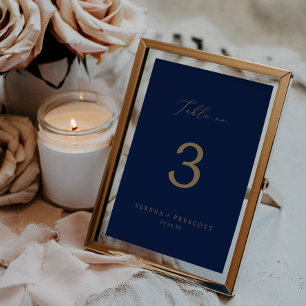 Delicate Gold Calligraphy   Navy Table No. Table Number