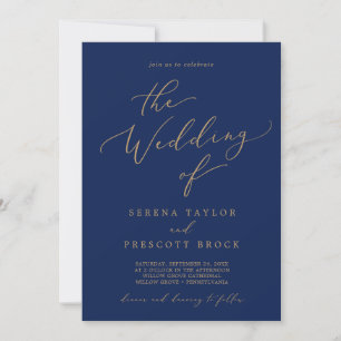 Delicate Gold Calligraphy   Navy The Wedding Of Invitation