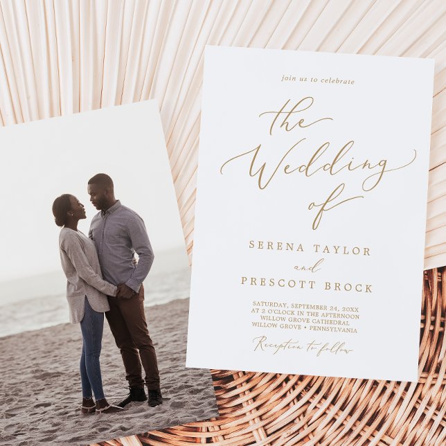 Delicate Gold Calligraphy Photo Back Wedding Invitation (Creator Uploaded)