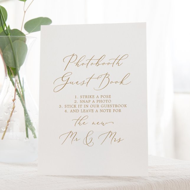 Delicate Gold Calligraphy Photobooth Guest Book Pedestal Sign (Creator Uploaded)