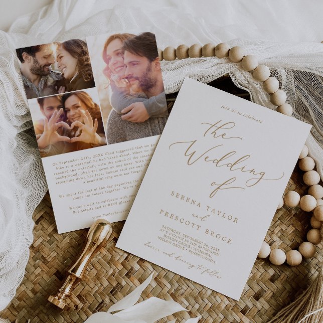 Delicate Gold Calligraphy Proposal Story Wedding Invitation (Creator Uploaded)