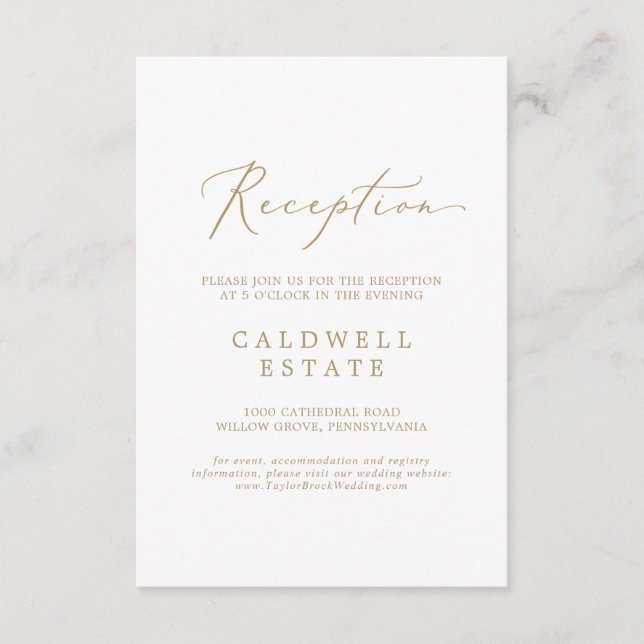 Delicate Gold Calligraphy Reception Insert Card (Front)