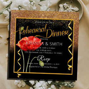 Delicate Gold Calligraphy Rehearsal Dinner  Invitation