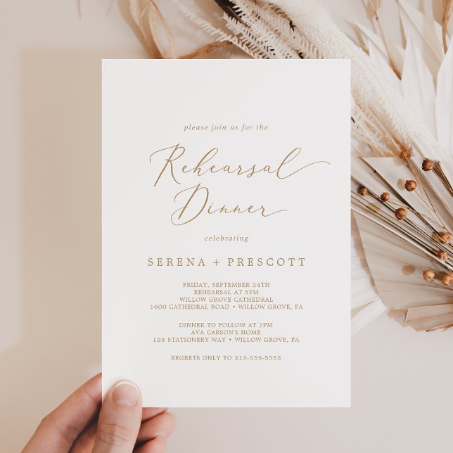 Delicate Gold Calligraphy Rehearsal Dinner Invitation (Creator Uploaded)
