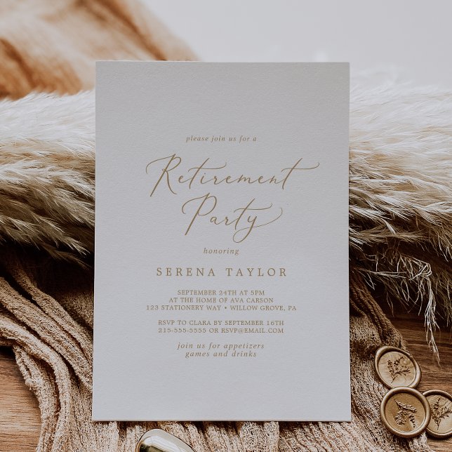Delicate Gold Calligraphy Retirement Party Invitation (Creator Uploaded)