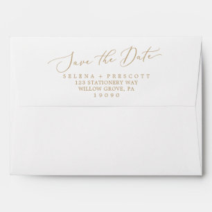 Delicate Gold Calligraphy Save the Date Card Envelope
