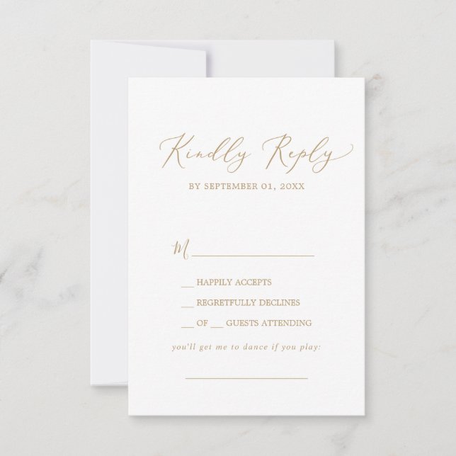 Delicate Gold Calligraphy Song Request RSVP Card (Front)