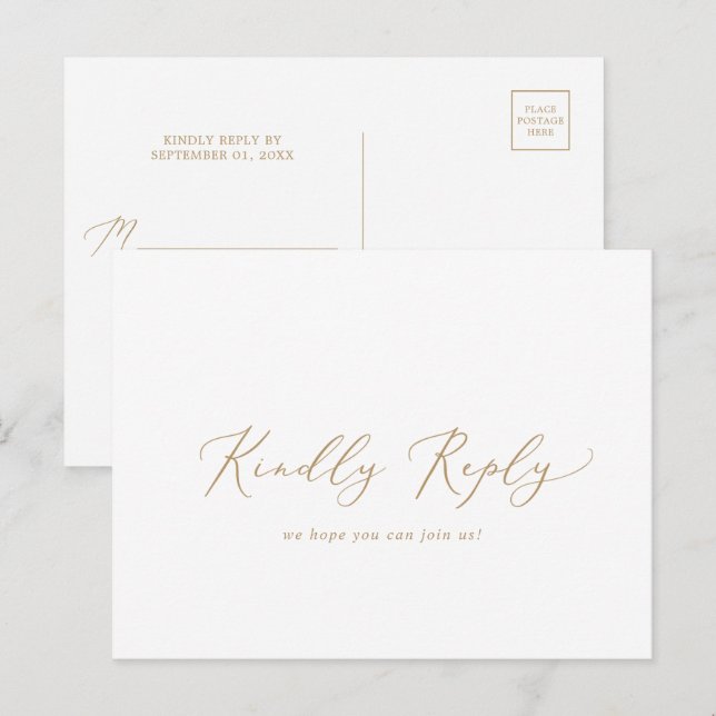 Delicate Gold Calligraphy Song RSVP Postcard (Front/Back)