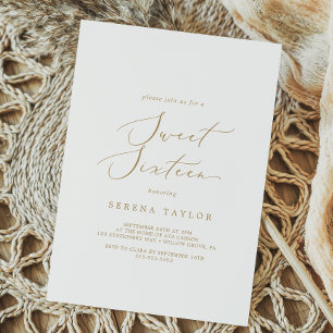 Delicate Gold Calligraphy Sweet Sixteen Birthday Invitation
