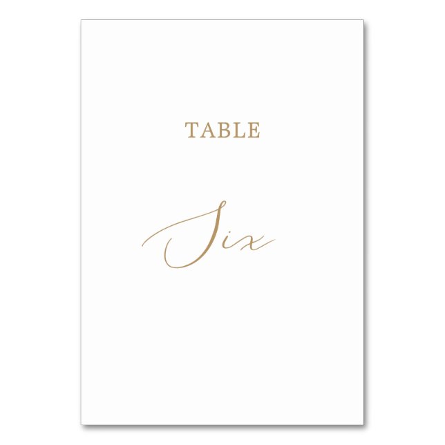 Delicate Gold Calligraphy Table Six Table Number (Front)