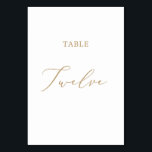 Delicate Gold Calligraphy Table Twelve Table Number<br><div class="desc">This delicate gold calligraphy table twelve table number is perfect for a modern wedding. The romantic minimalist design features lovely and elegant champagne golden yellow typography on a white background with a clean and simple look. The card prints on the front and back (double-sided). Other table numbers in the collection...</div>
