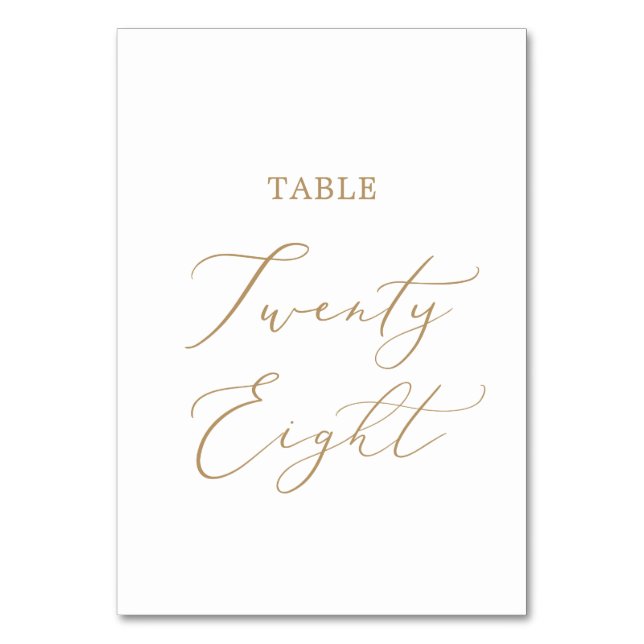 Delicate Gold Calligraphy Table Twenty Eight Number (Front)