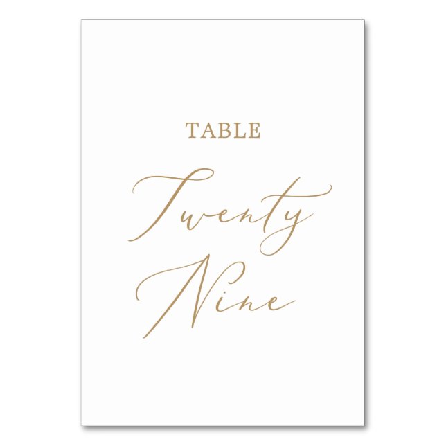 Delicate Gold Calligraphy Table Twenty Nine Table Number (Front)