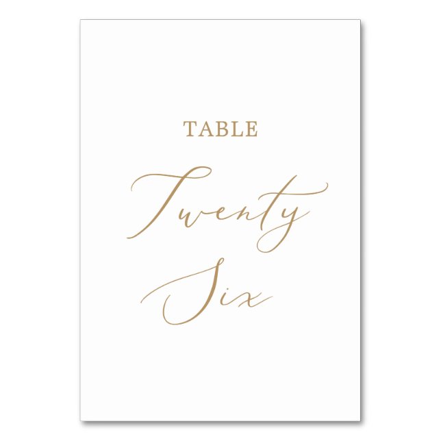 Delicate Gold Calligraphy Table Twenty Six Number (Front)