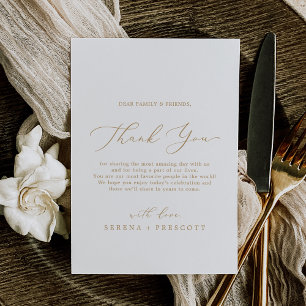 Delicate Gold Calligraphy Thank You Reception Card
