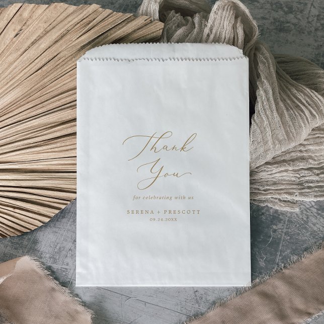 Delicate Gold Calligraphy Thank You Wedding Favour Bags (Creator Uploaded)