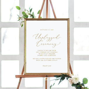 Delicate Gold Calligraphy Unplugged Ceremony Sign