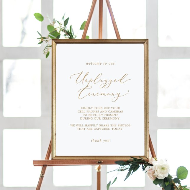 Delicate Gold Calligraphy Unplugged Ceremony Sign (Creator Uploaded)