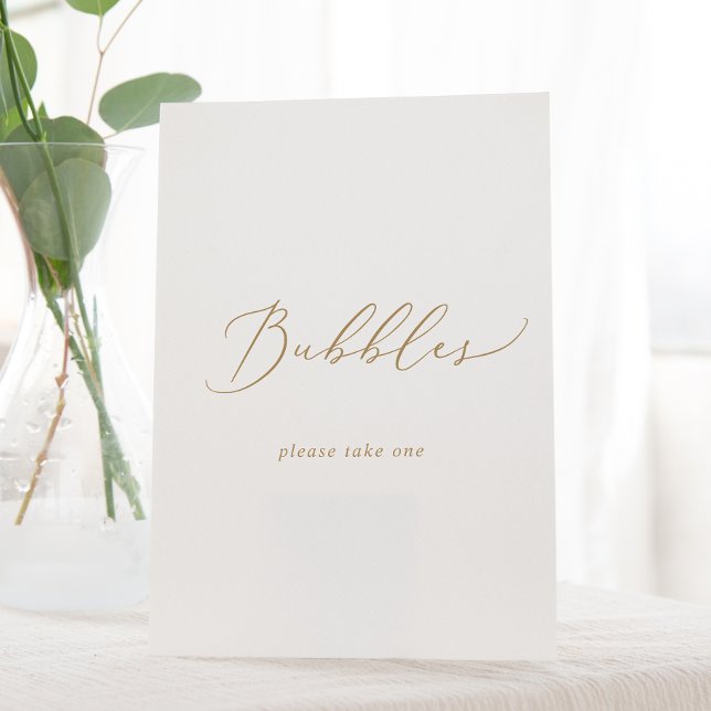 Delicate Gold Calligraphy Wedding Bubbles Pedestal Sign (Creator Uploaded)